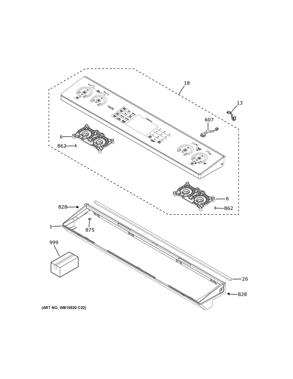 Control Panel Diagram and Parts List for PHS930YPAFS  General Electric Range