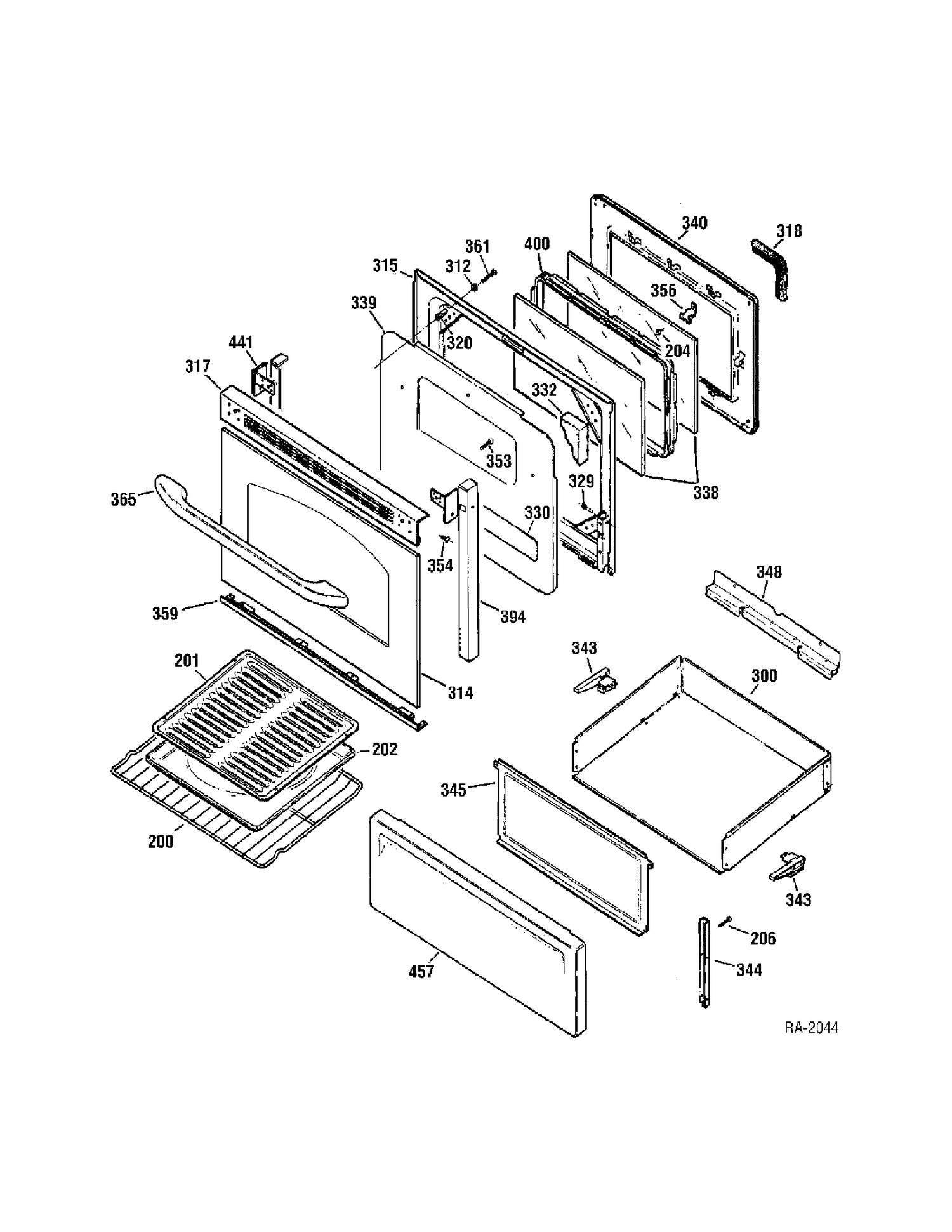 DOOR & DRAWER Diagram and Parts List for JCBP35BL1BB  General Electric Range