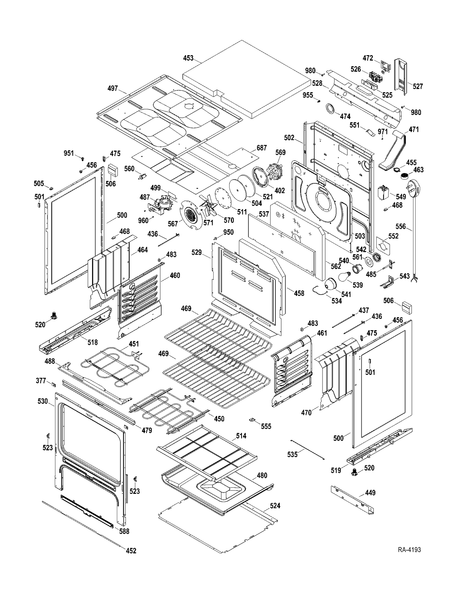 CHASSIS PARTS Diagram and Parts List for JCBP800ST1SS  General Electric Range