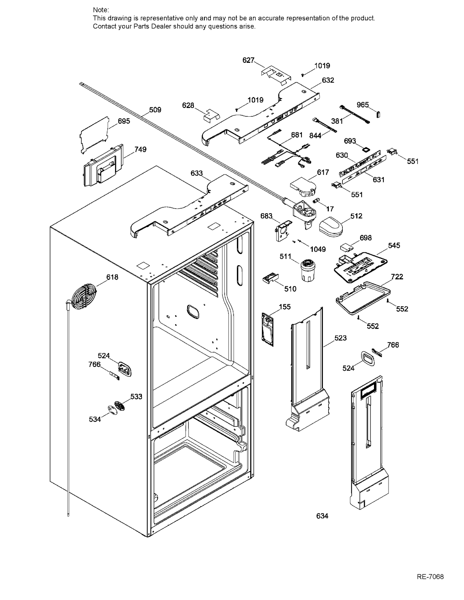FUNCTIONAL PARTS FF Diagram and Parts List for PNE25JGKCKWW  General Electric Refrigerator