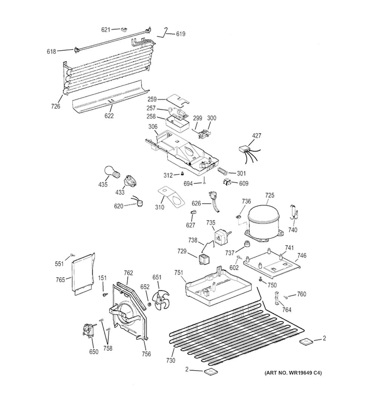 Unit Parts Diagram and Parts List for GTH16BBXDLWW  General Electric Refrigerator