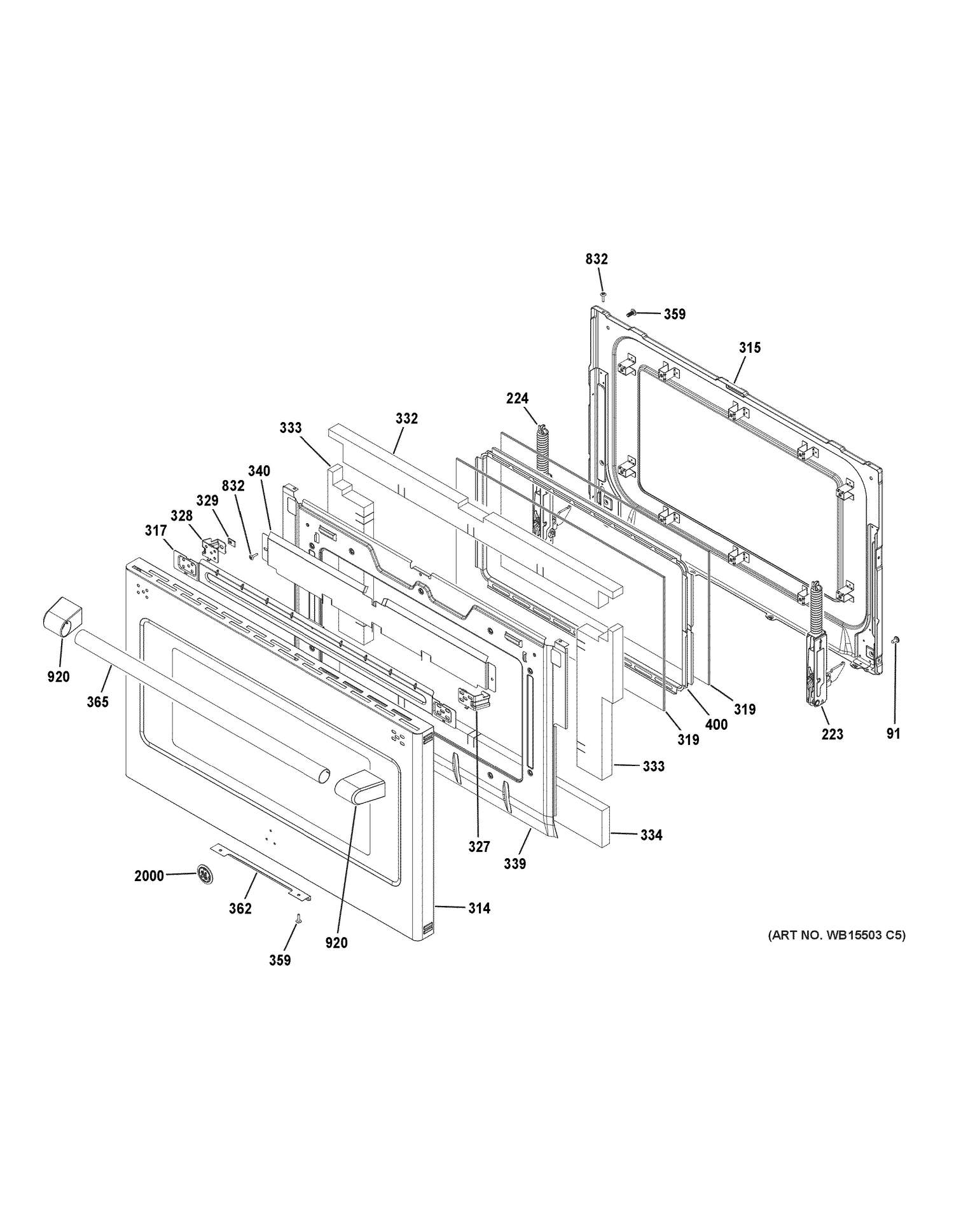 LOWER DOOR Diagram and Parts List for CGS995SEL1SS  General Electric Range