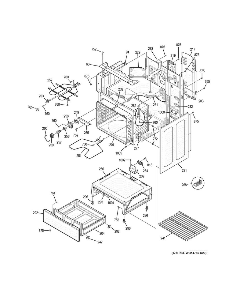 Body Parts Diagram and Parts List for JB645EK1ES  General Electric Range