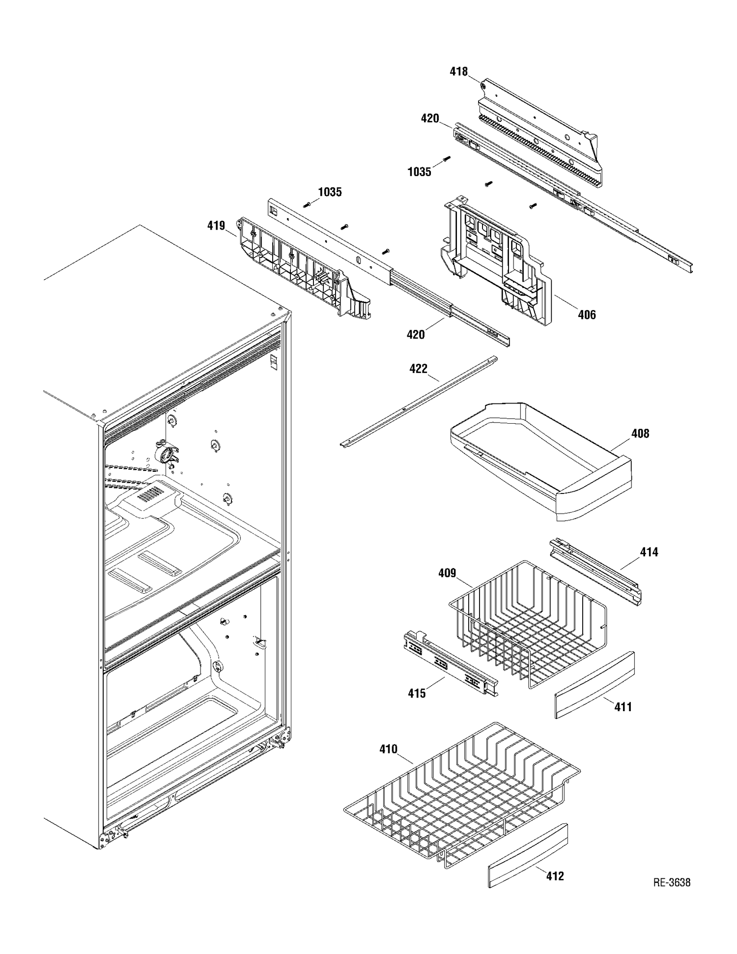 FZ SHELVES Diagram and Parts List for PDRF0MBXARWW  General Electric Refrigerator