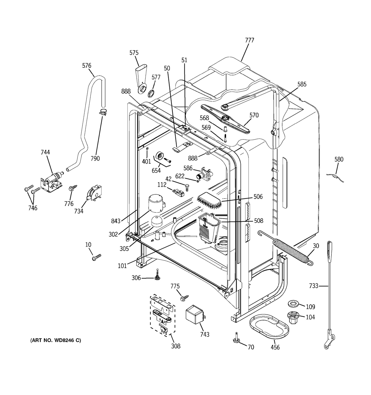 BODY PARTS Diagram and Parts List for 4070810  General Electric Dishwasher