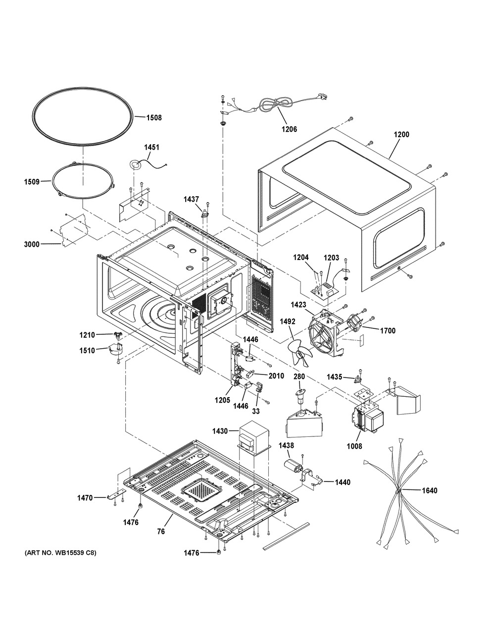 Oven Cavity Parts Diagram and Parts List for PEB7227DL3BB  General Electric Microwave
