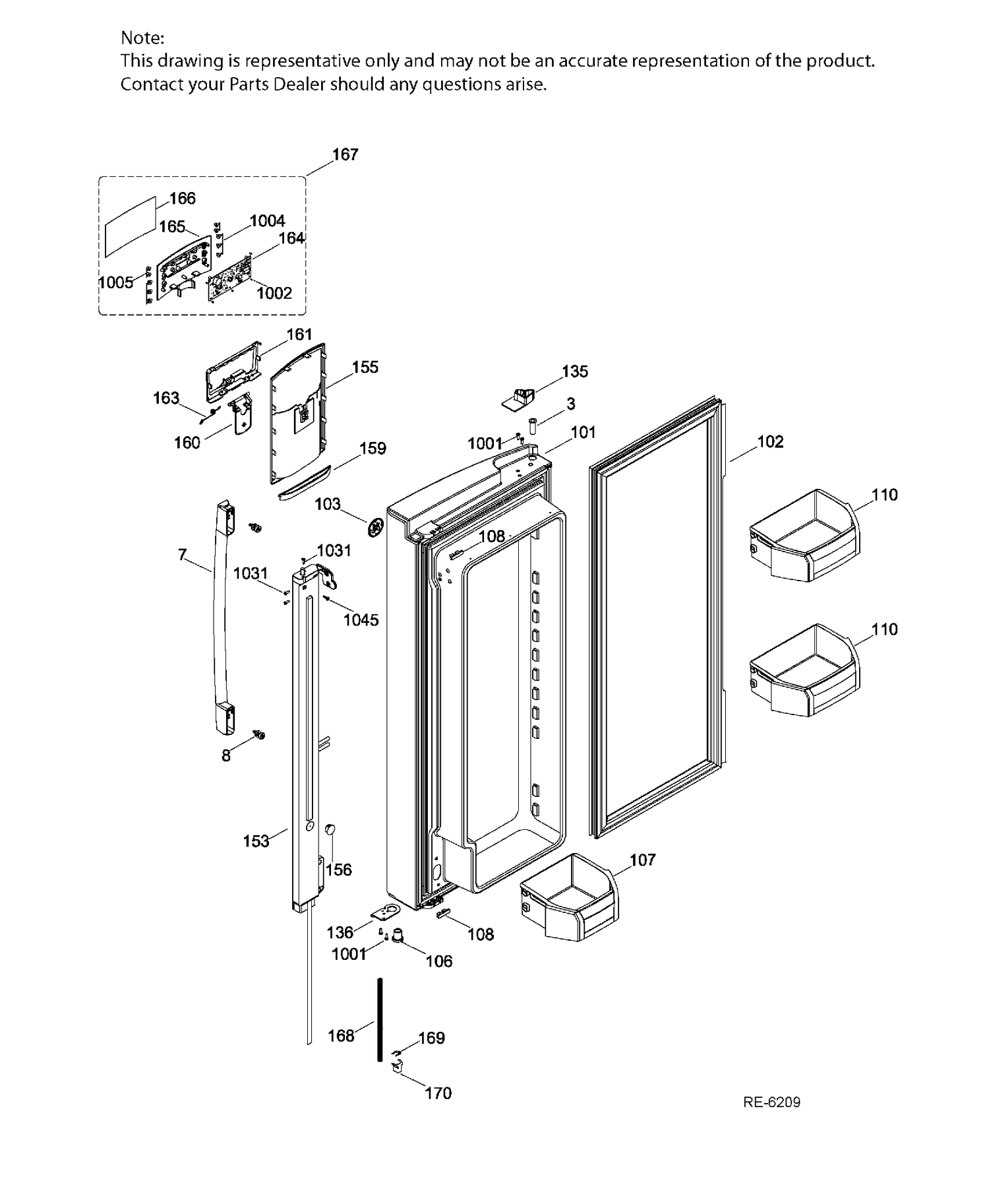 FF DOOR LEFT Diagram and Parts List for PNR22MSEAFES  General Electric Refrigerator
