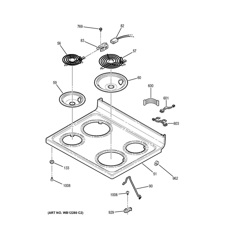 Cooktop Diagram and Parts List for JB250RF5SS  General Electric Range