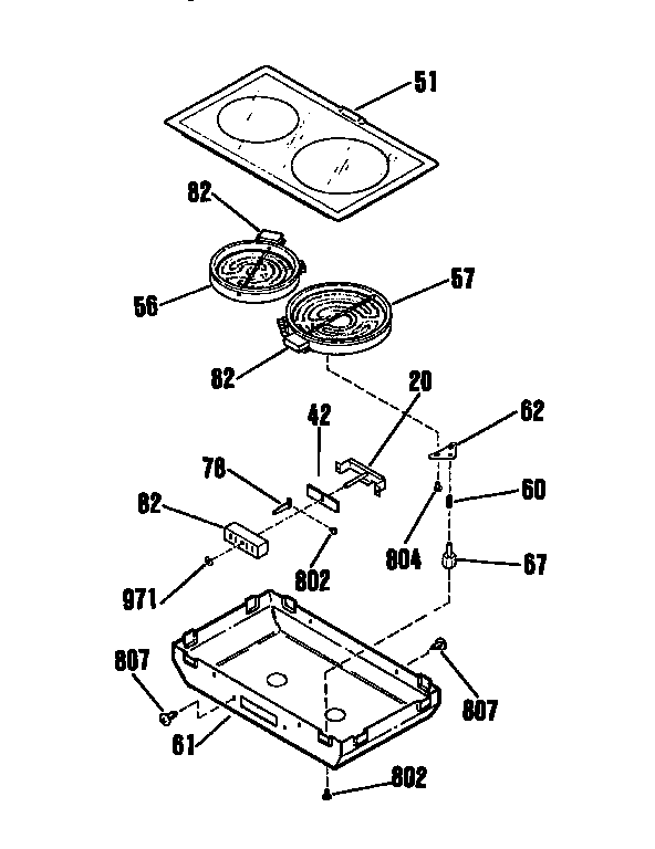 Radiant Module Diagram and Parts List for 42065  General Electric Range