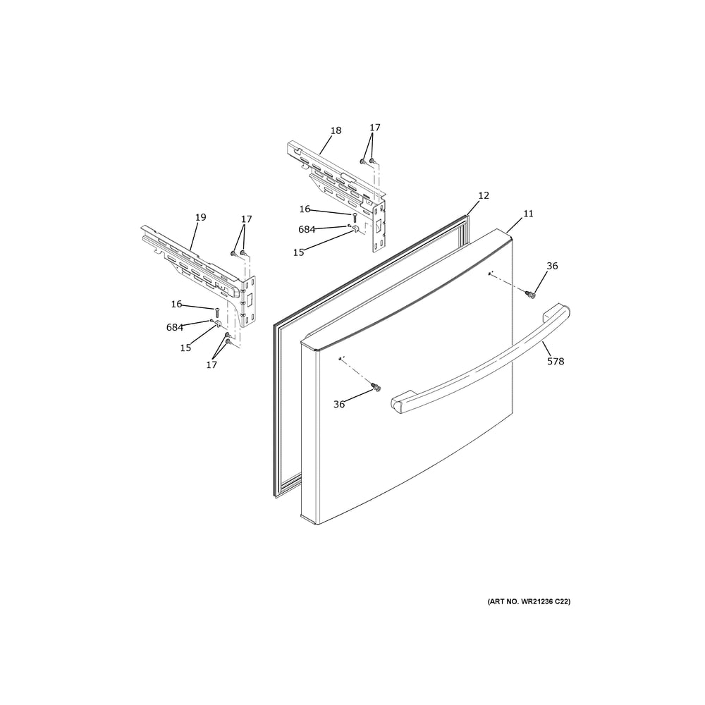 Freezer Door Diagram and Parts List for GFE24JYKJFFS  General Electric Refrigerator
