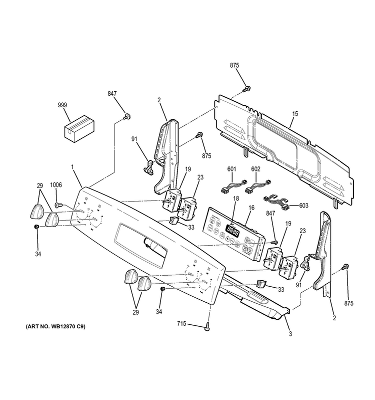 Control Panel Diagram and Parts List for JB350RF2SS  General Electric Range
