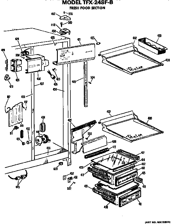 Fresh Food Section Diagram and Parts List for TFX24SFB  General Electric Refrigerator