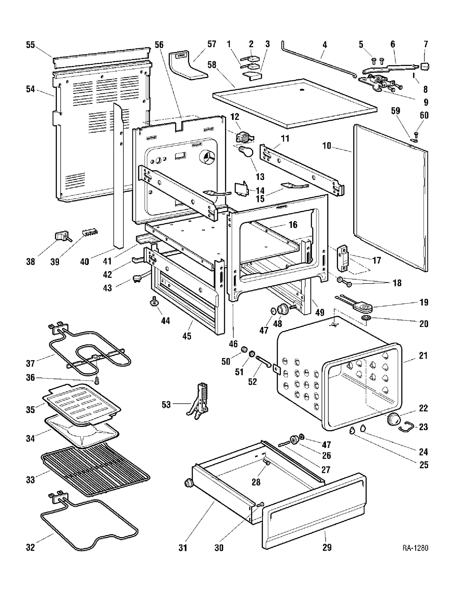CHASSIS Diagram and Parts List for GRCL3700ZWH-2  General Electric Range