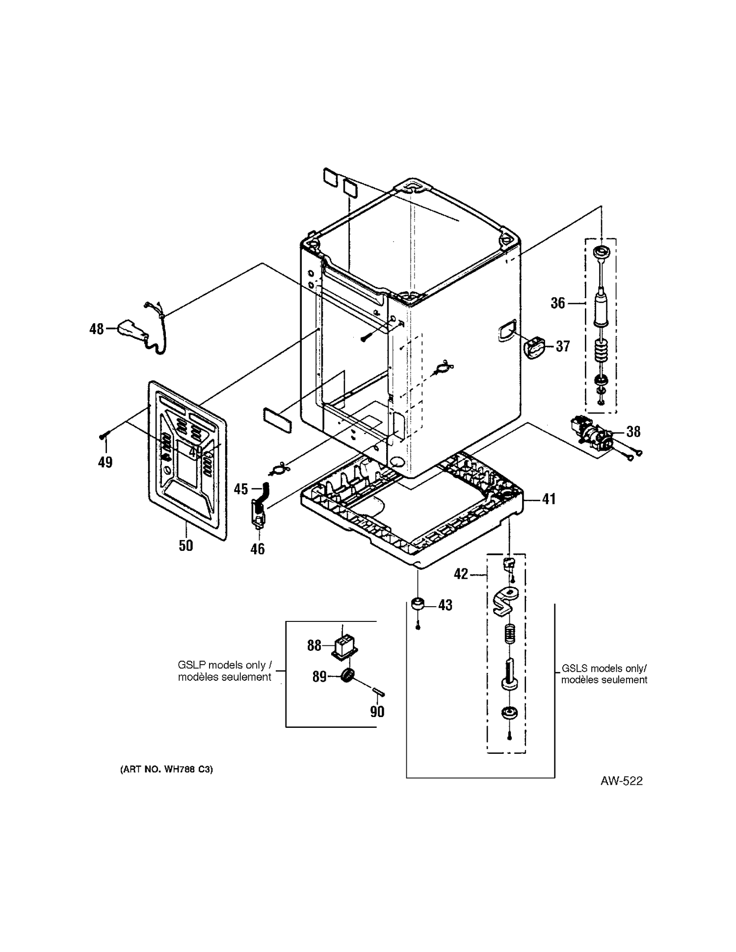 CABINET Diagram and Parts List for GSLP1100D0WW  General Electric Washer