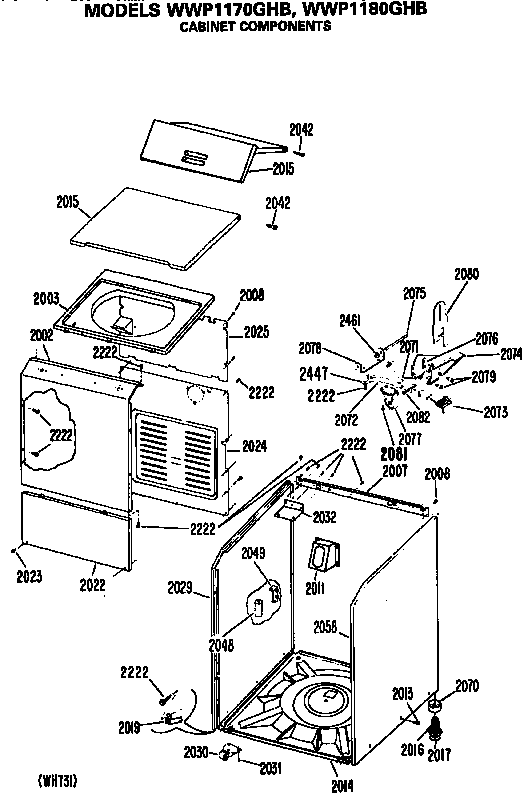 Cabinet Diagram and Parts List for WWP1170GHB  General Electric Washer