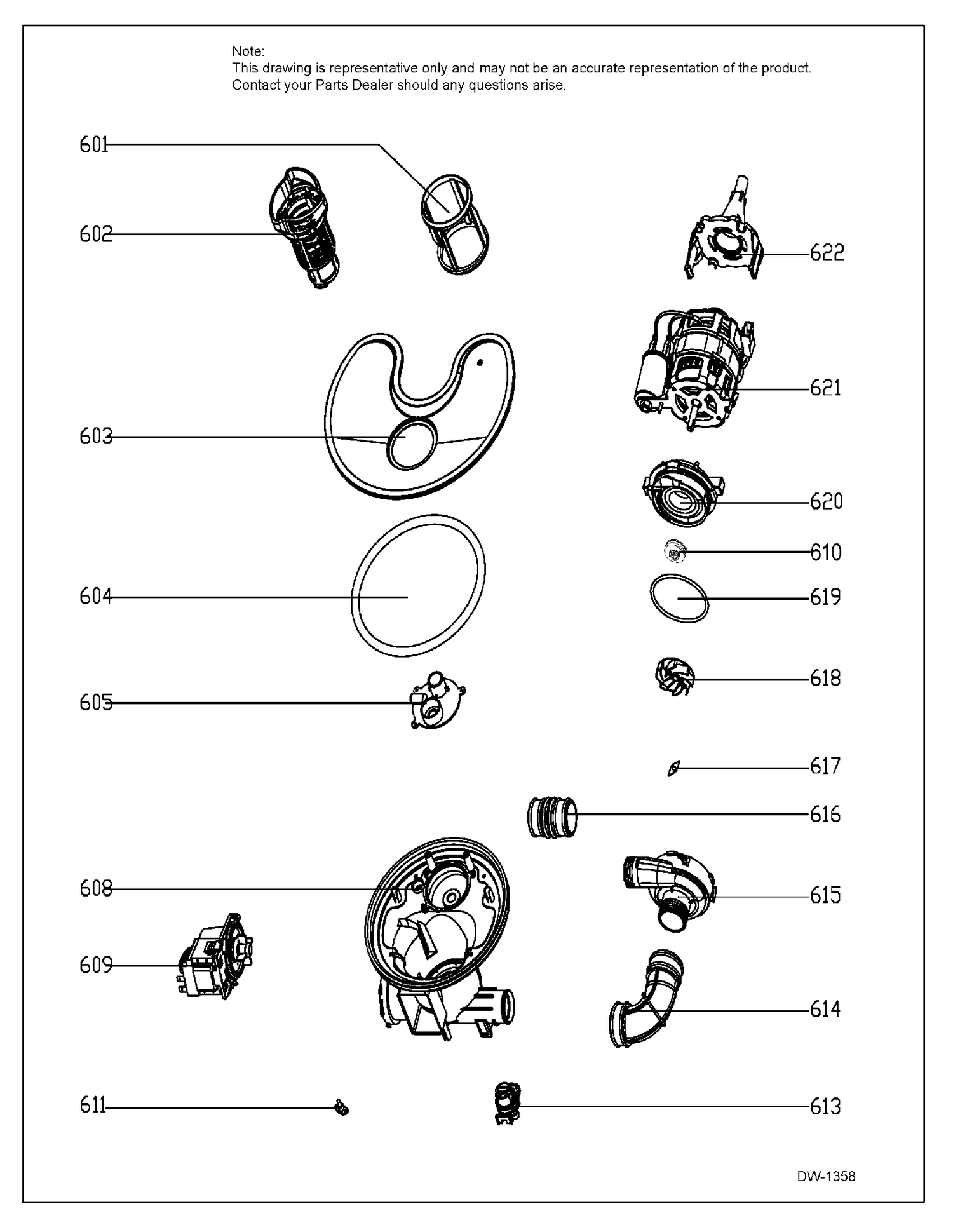SUMP & MOTOR MECHANISM Diagram and Parts List for GBF630SML0ES  General Electric Dishwasher