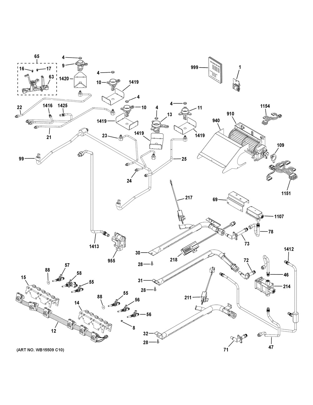 Gas & Burner Parts Diagram and Parts List for CGS995EEL2DS  General Electric Range