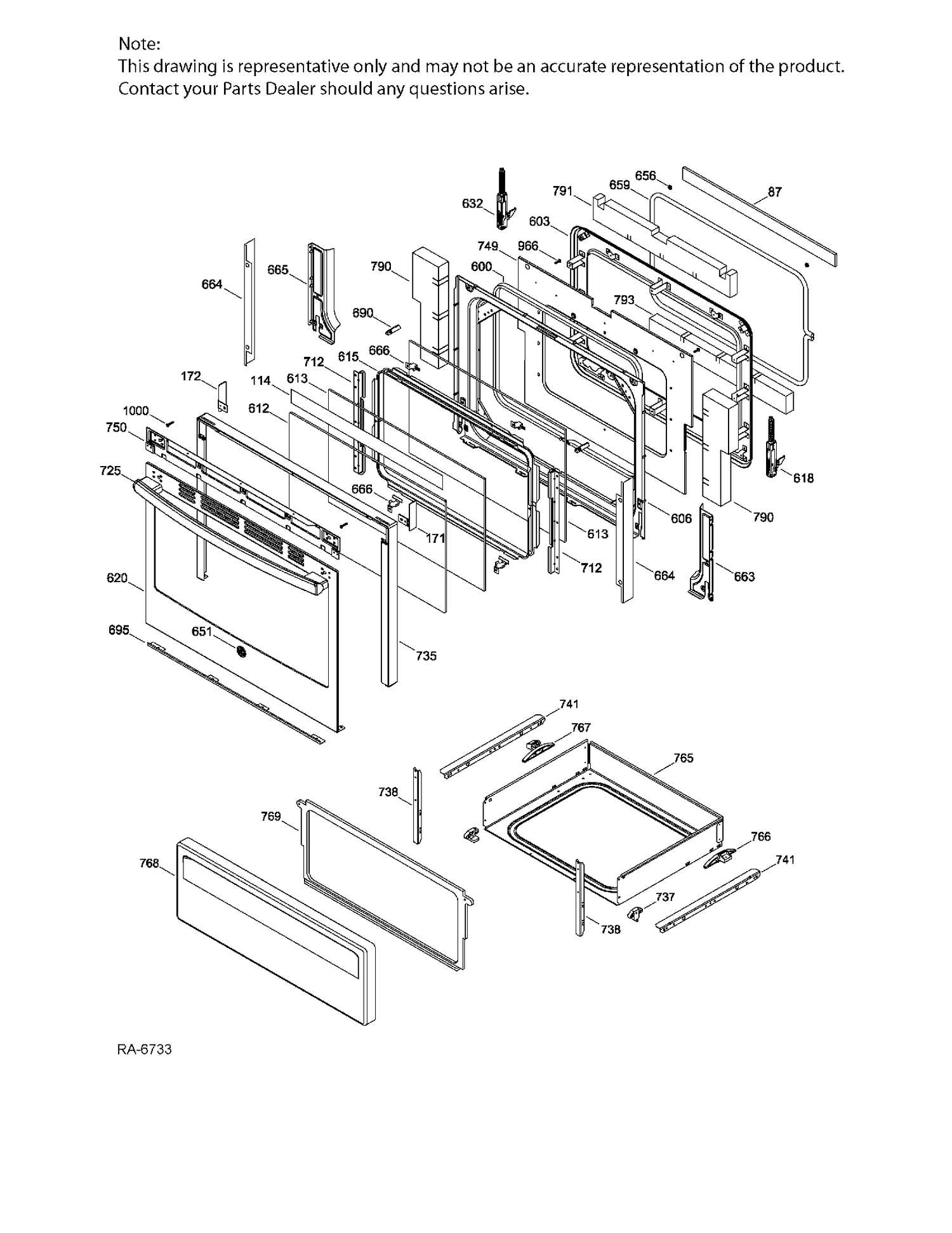 DOOR & DRAWER PARTS Diagram and Parts List for JCB630EJ2ES  General Electric Range