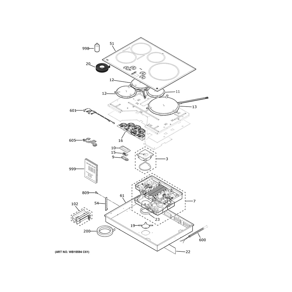 Control Panel And Cooktop 1 Diagram and Parts List for CHP90301T3BB  General Electric Cooktop
