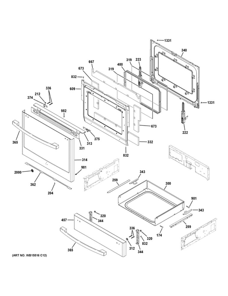 Door And Drawer Parts Diagram and Parts List for JGS760SP4SS  General Electric Range