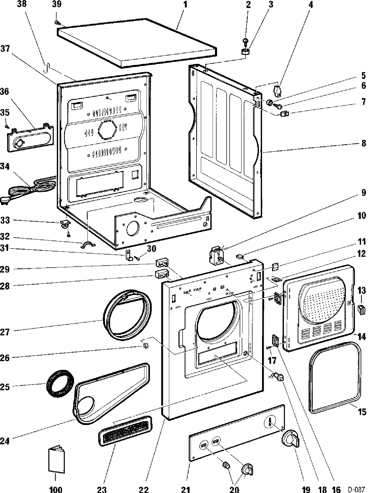 CABINET Diagram and Parts List for CDM2000RW419  General Electric Dryer