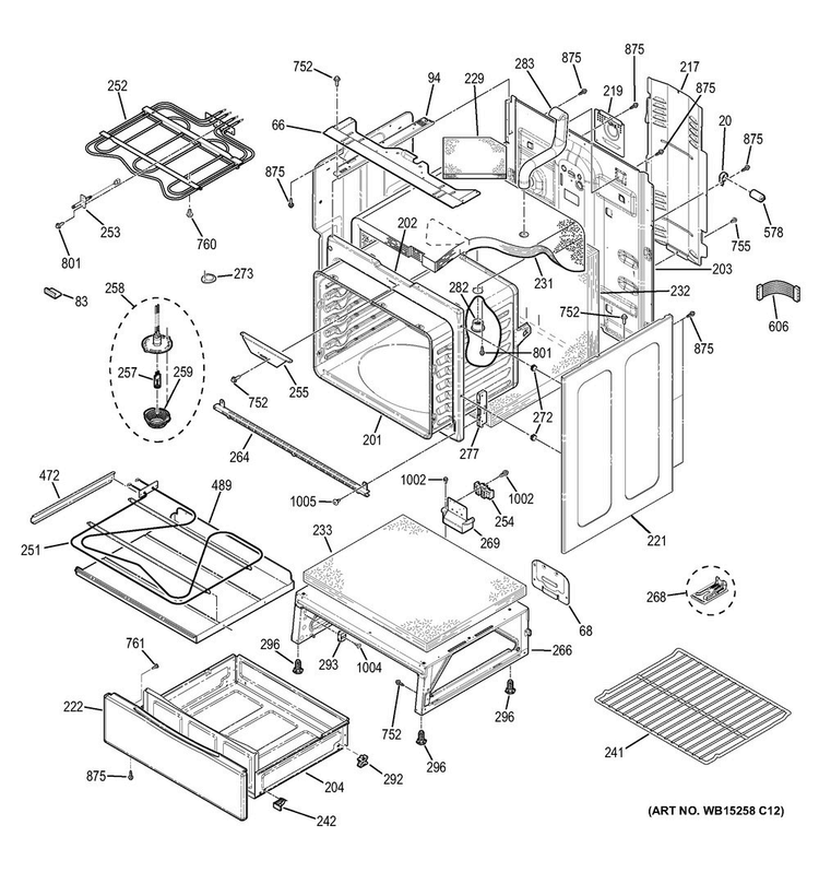 Body Parts Diagram and Parts List for JB750DJ1CC  General Electric Range