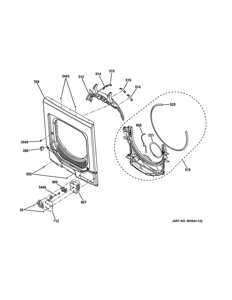 Front Panel Diagram and Parts List for GTUP240EM4WW  General Electric Washer Dryer Combo