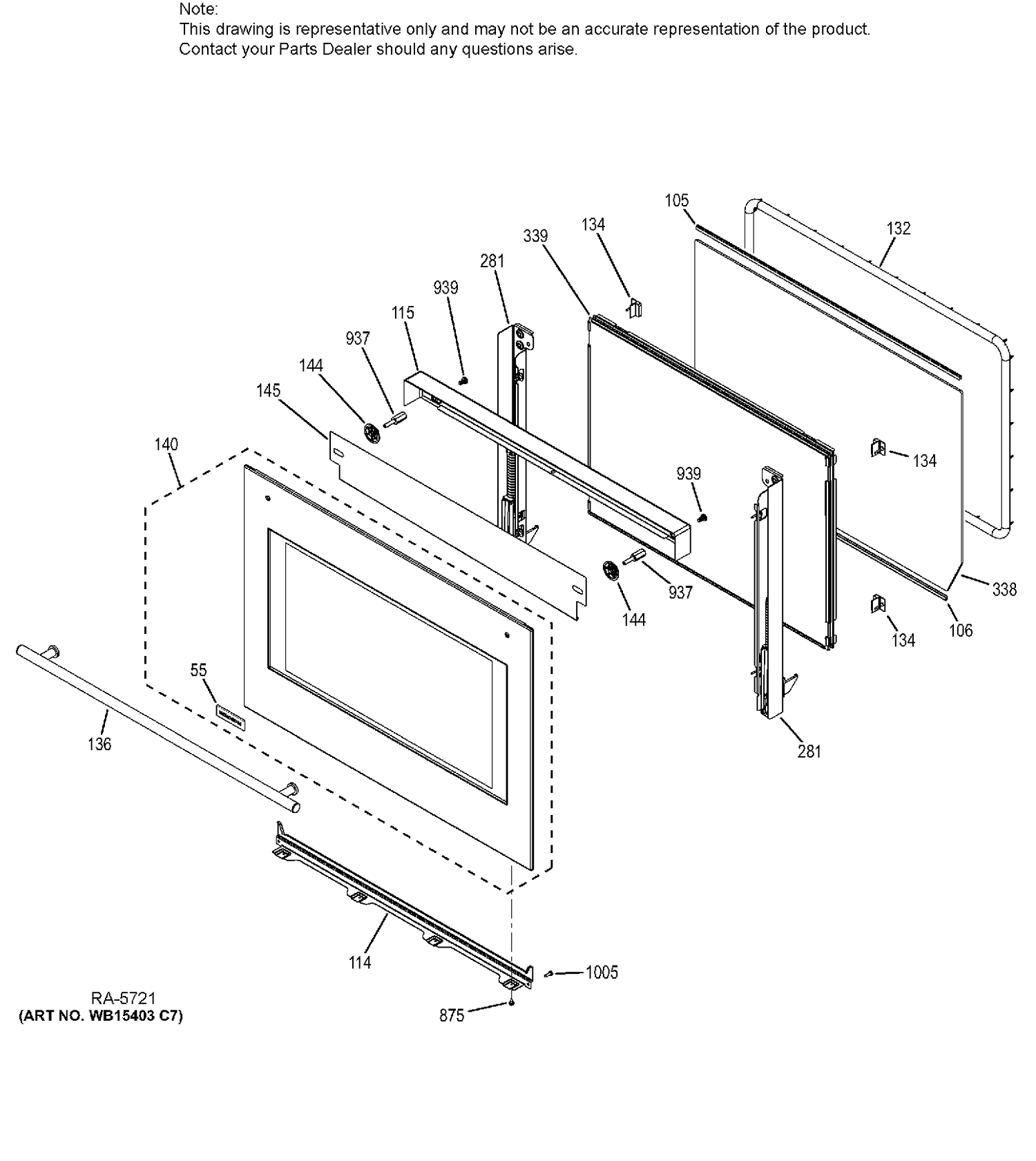 UPPER DOOR Diagram and Parts List for ZET1SH1SS  General Electric Range