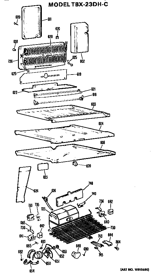 Unit Parts Diagram and Parts List for TBX23DHC  General Electric Refrigerator