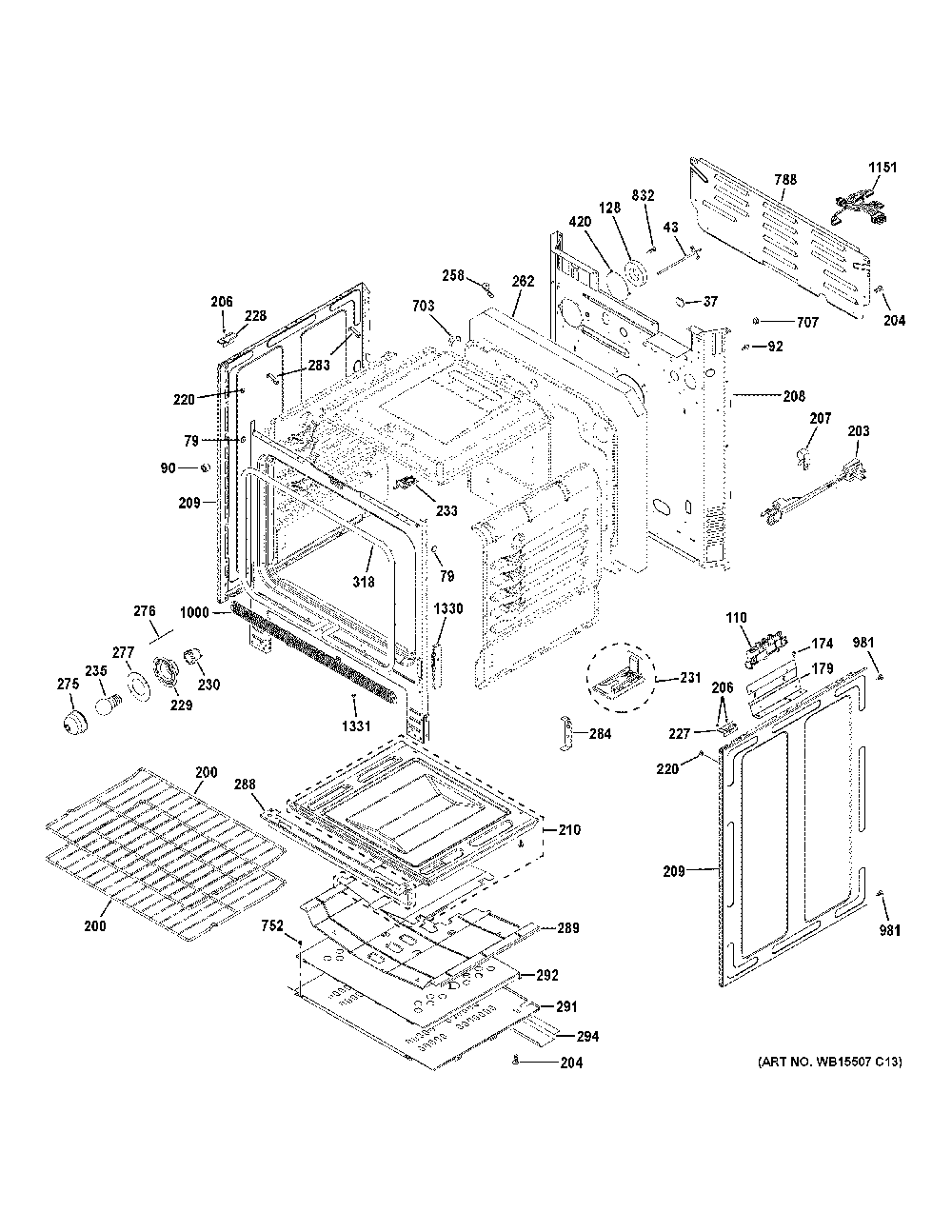 Body Parts Diagram and Parts List for JGSS61SP1SS  General Electric Range