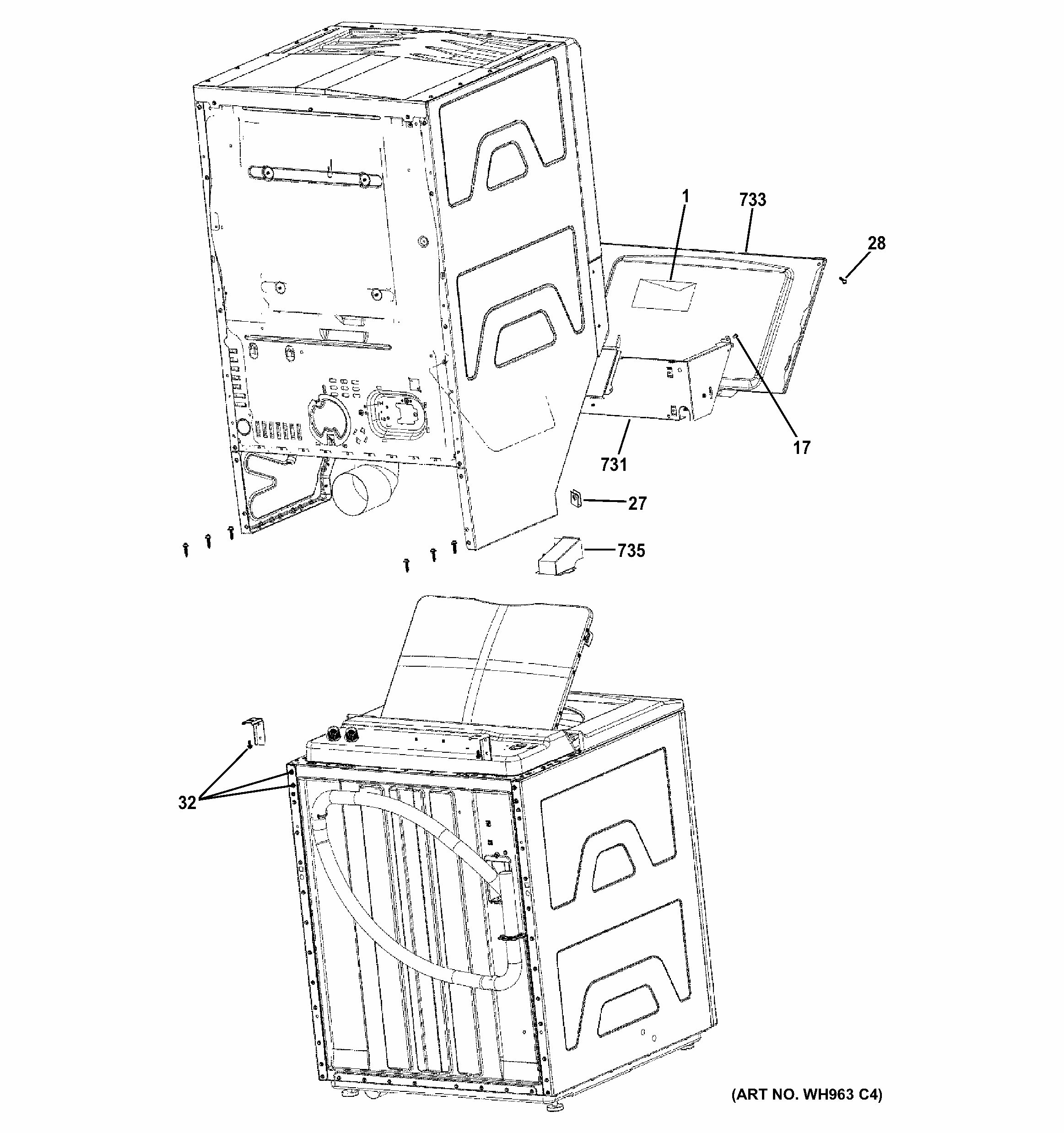 Cabinet 3 Diagram and Parts List for 2661532413  Kenmore Washer Dryer Combo