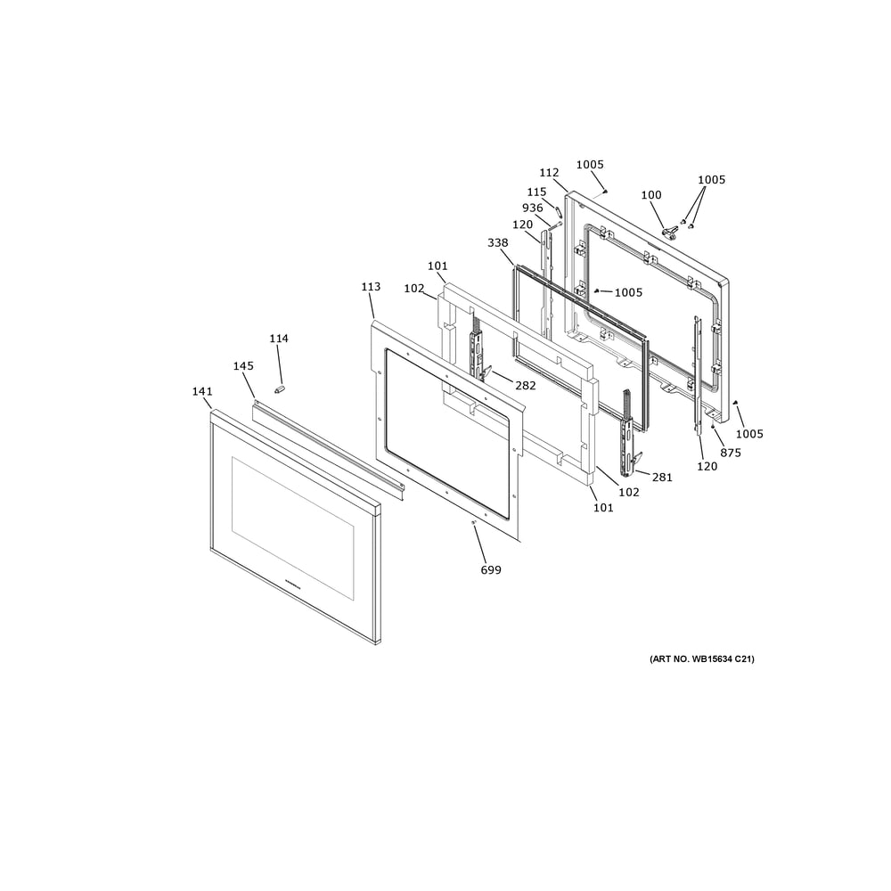 Lower Door Diagram and Parts List for ZTDX1DSSN4SS  General Electric Wall Oven