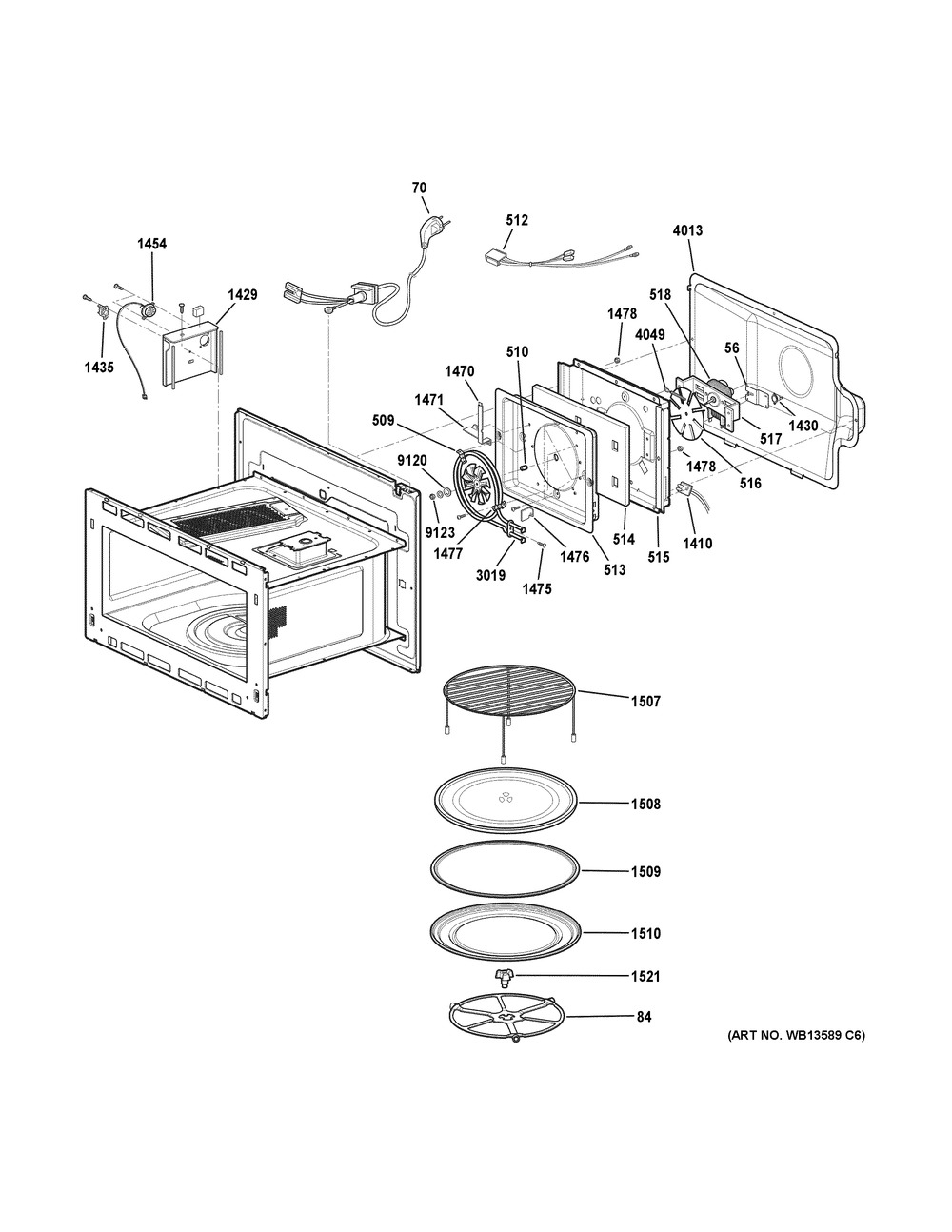 Interior Parts 1 Diagram and Parts List for ZSC1001J4SS  General Electric Microwave