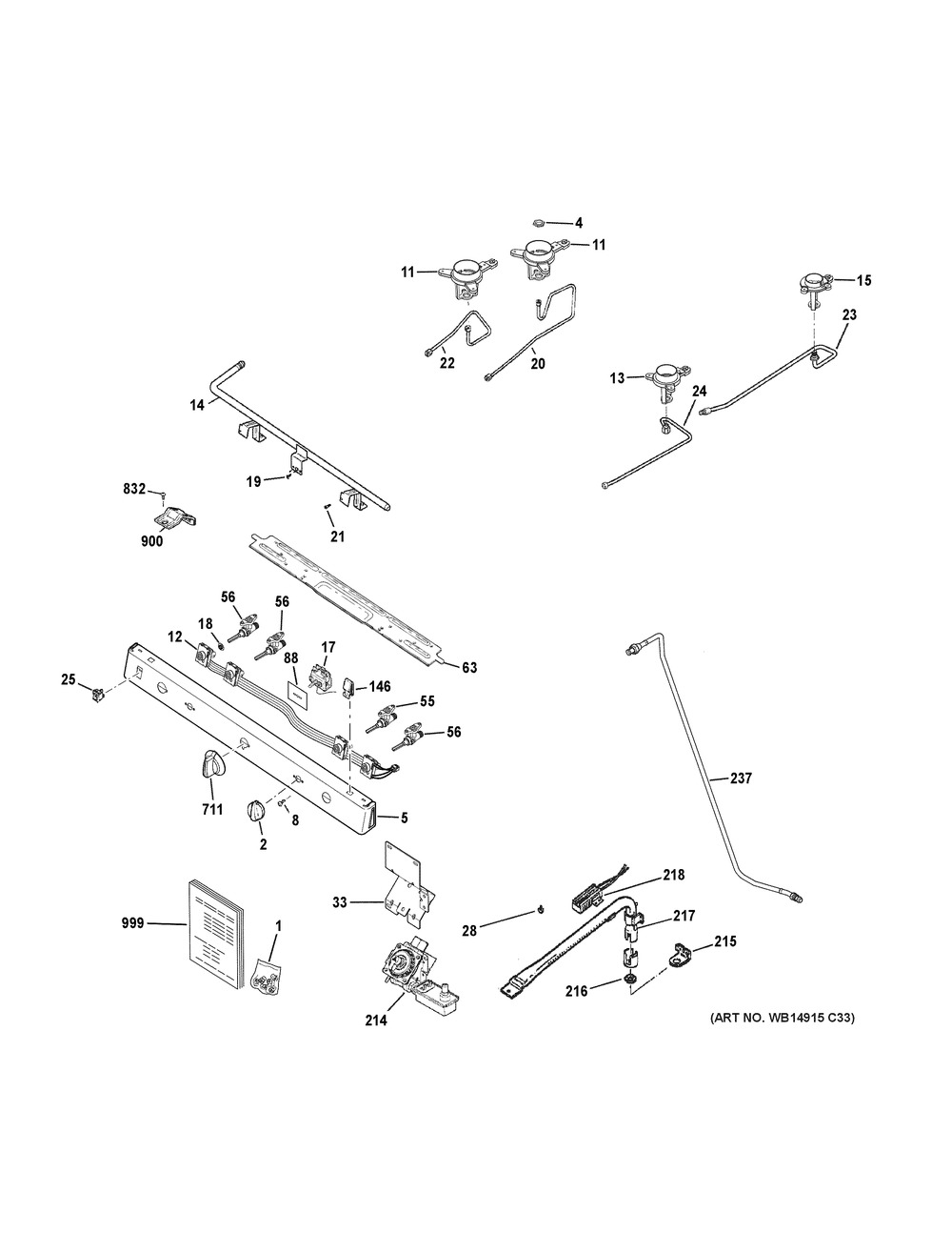 Gas And Burner Parts Diagram and Parts List for RGBS330DR2BB  General Electric Range
