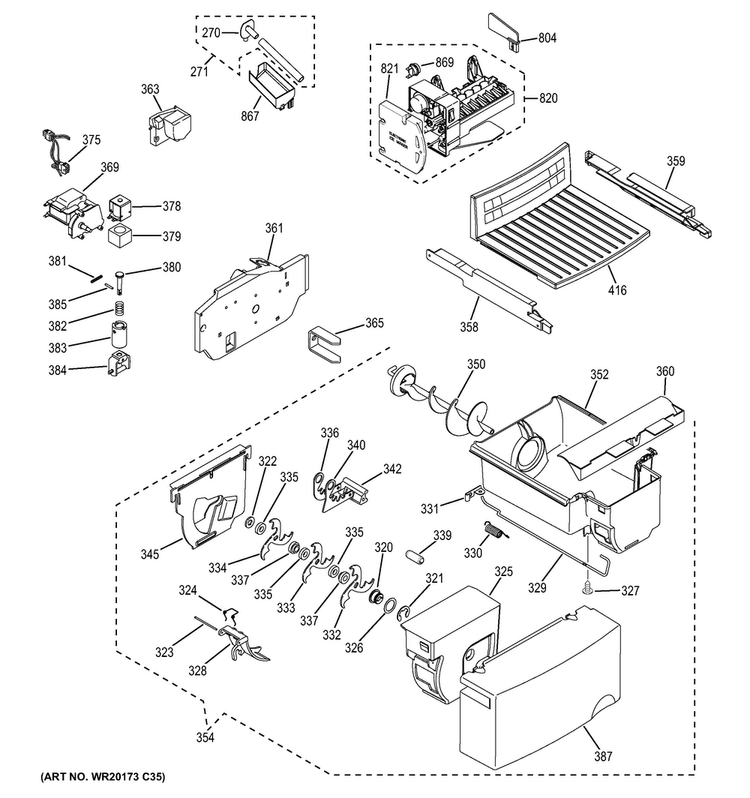 Ice Maker & Dispenser Diagram and Parts List for GSS25ETHBBB  General Electric Refrigerator