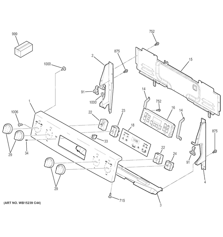 Control Panel Diagram and Parts List for JB625RK1SS  General Electric Range