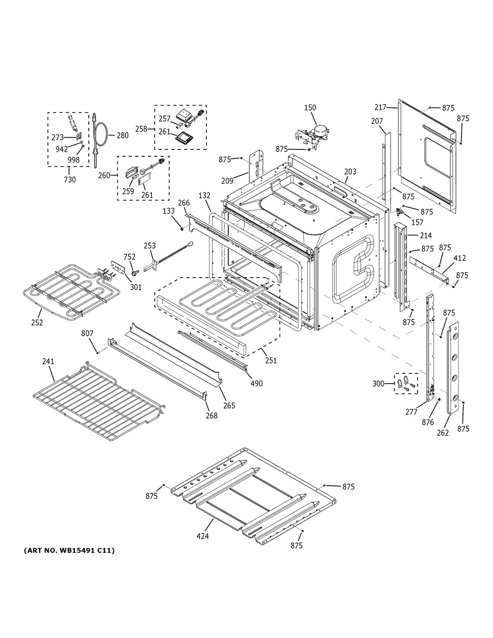 Body Parts Diagram and Parts List for JKS5000DN1WW  General Electric Wall Oven