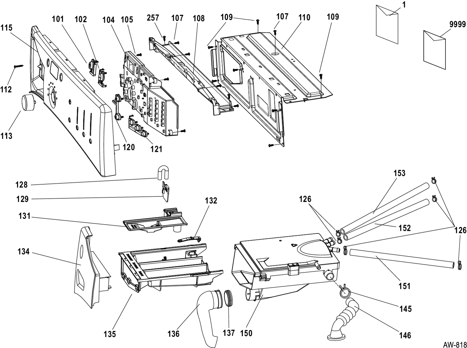 CONTROLS & DISPENSER Diagram and Parts List for GFAN1100L1WW  General Electric Washer