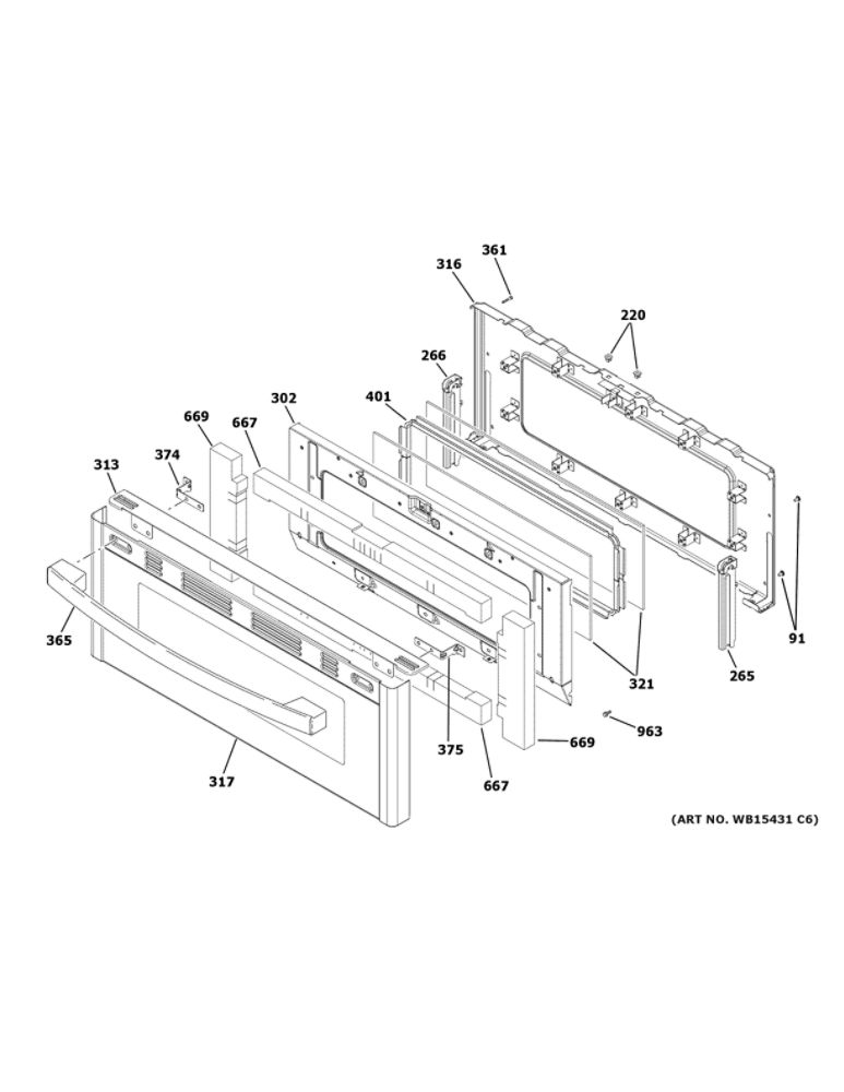 Upper Door Diagram and Parts List for JGB860DEJ7WW  General Electric Range
