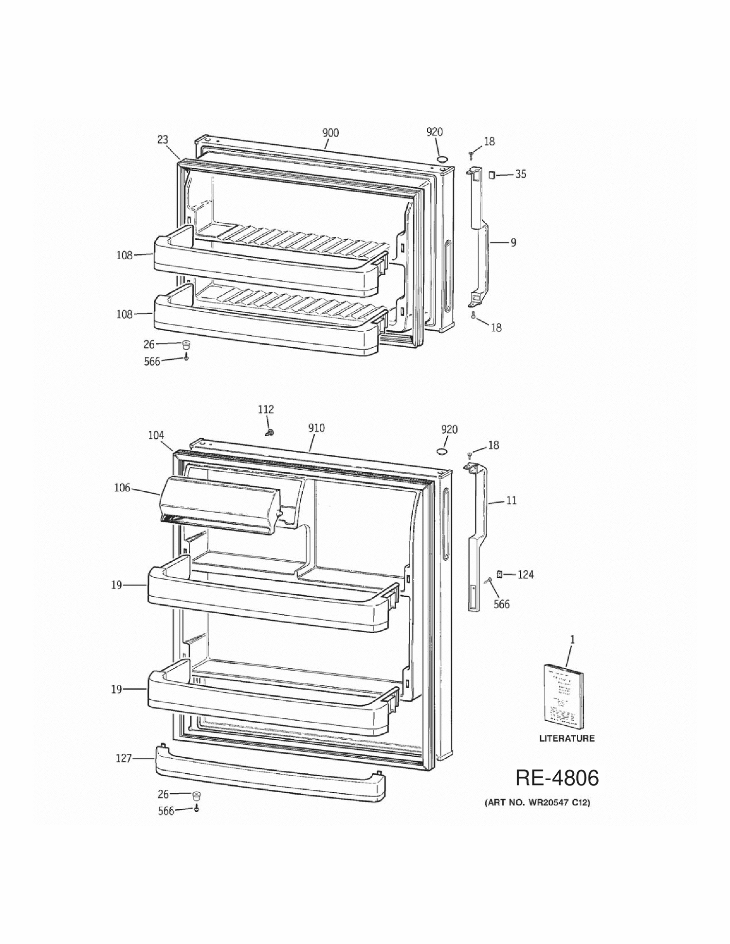DOORS Diagram and Parts List for MTS18BBDHRWW  General Electric Refrigerator
