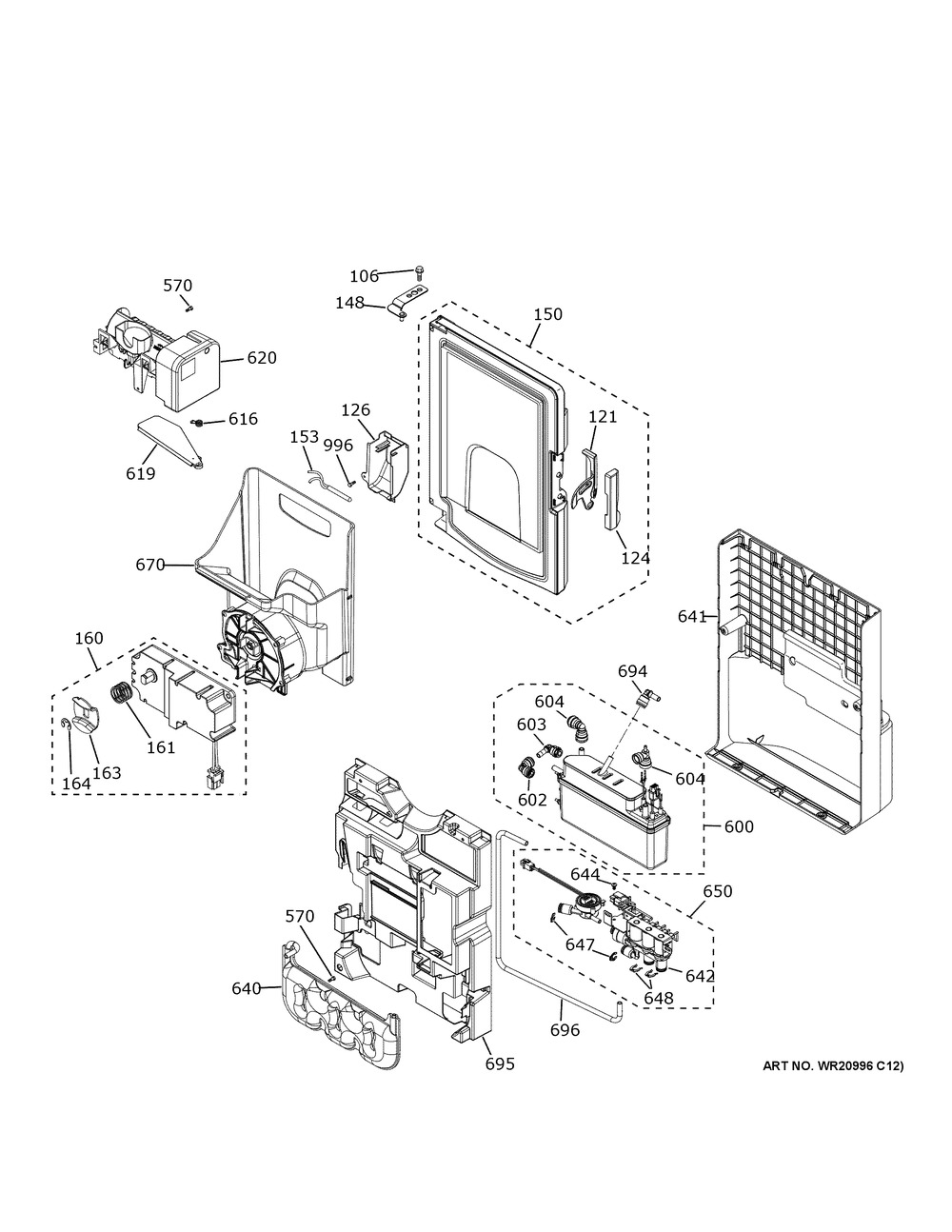 Ice Maker And Dispenser Diagram and Parts List for CYE22TP2MLS1  General Electric Refrigerator
