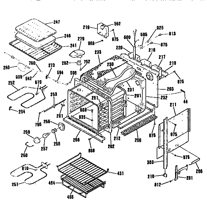 Main Body Diagram and Parts List for JKP17WPI  General Electric Wall Oven