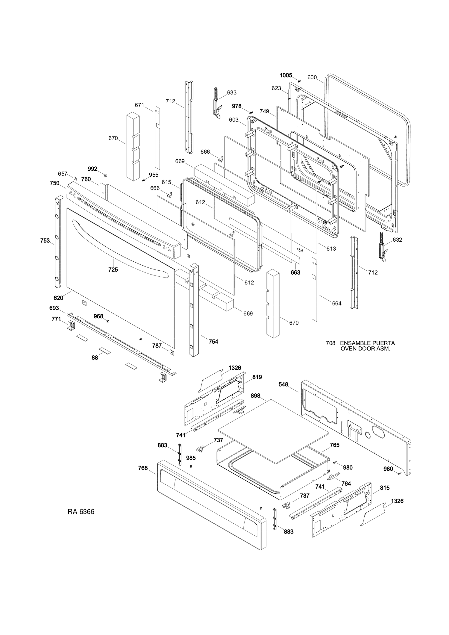 DOOR & DRAWER PARTS Diagram and Parts List for JCSP42DR3WW  General Electric Range