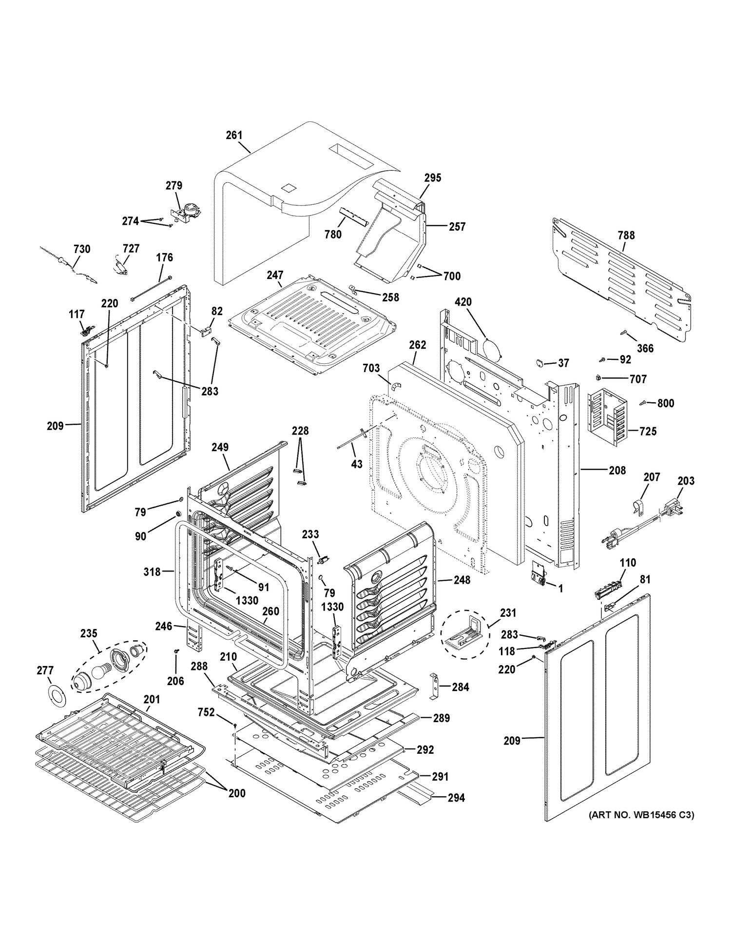 BODY PARTS Diagram and Parts List for PGB940SEJ4SS  General Electric Range