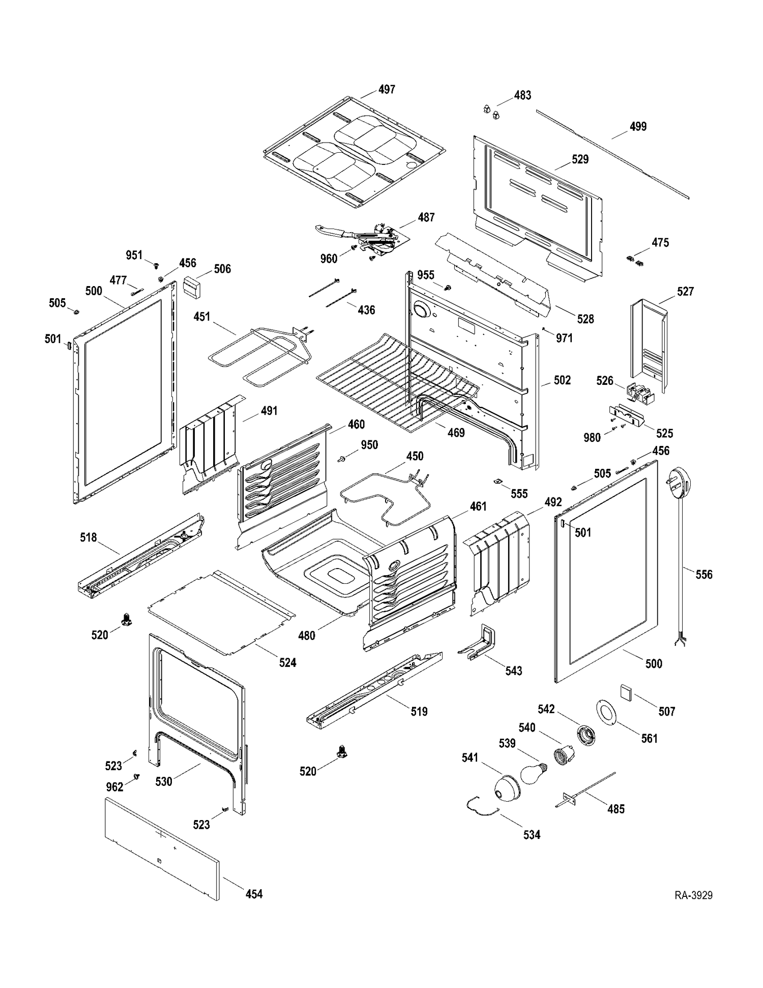 BODY PARTS Diagram and Parts List for JCBP25DP2WW  General Electric Range