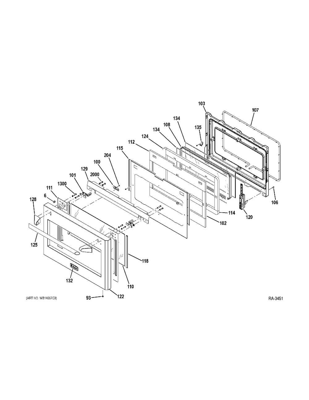 Large Door Diagram and Parts List for ZIFP360NXLH  General Electric Freezer