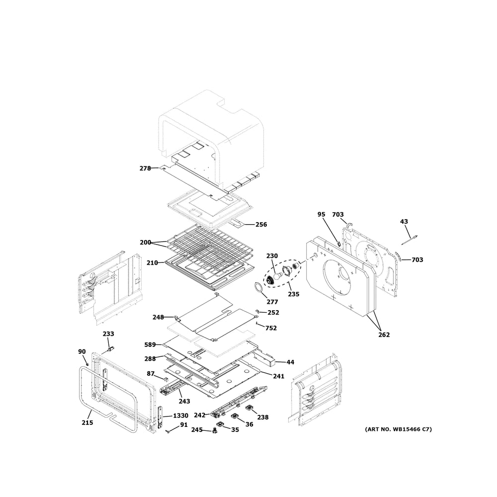 Lower Oven Diagram and Parts List for JGBS86SP4SS  General Electric Range