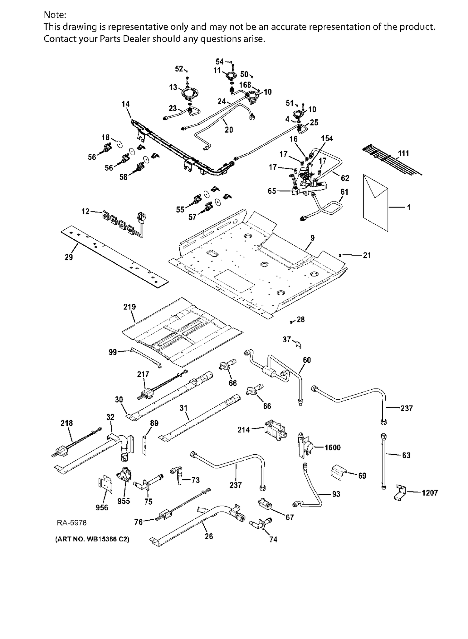 GAS & BURNER PARTS Diagram and Parts List for PCGB950SEF2SS  General Electric Range