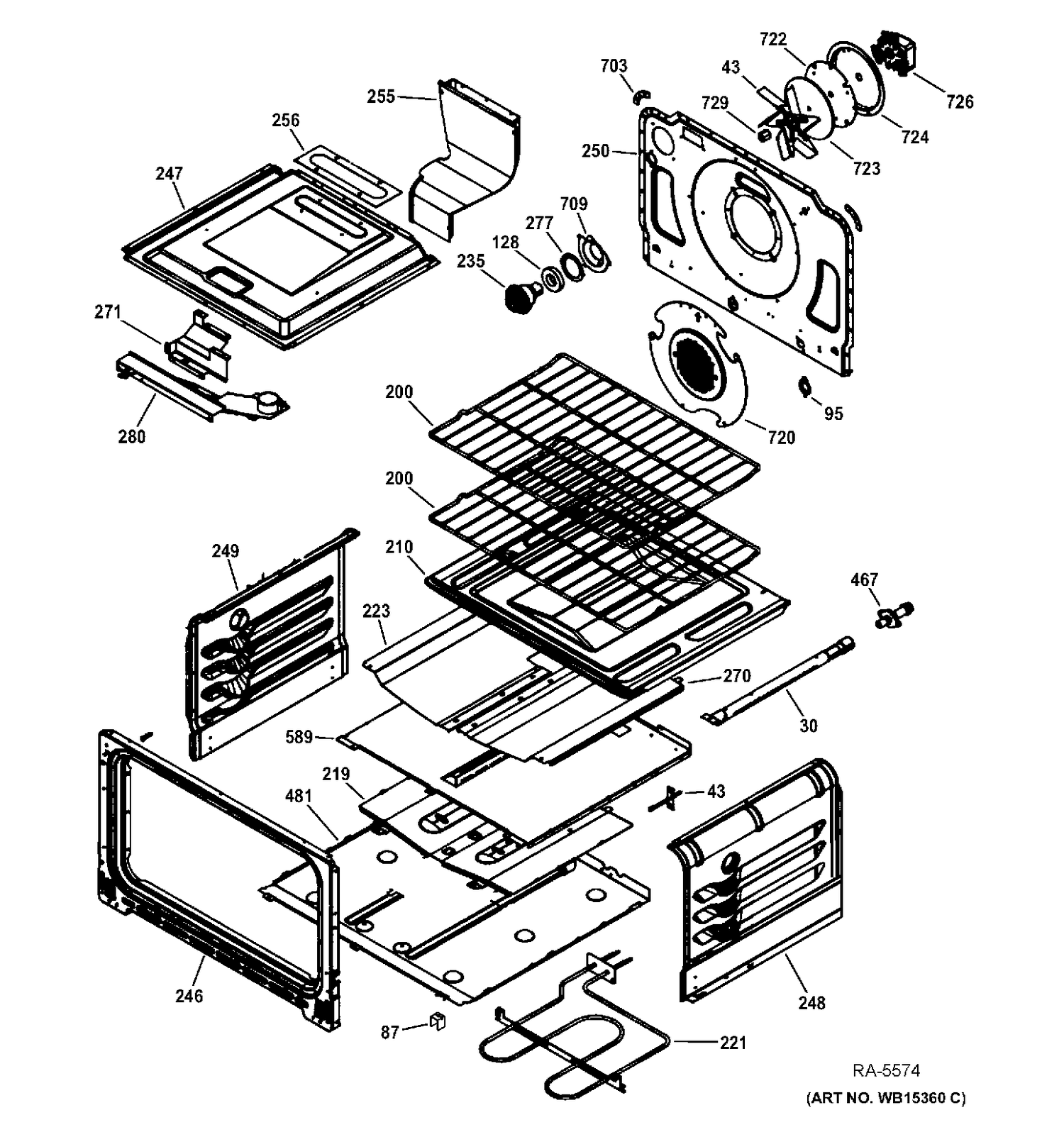LOWER OVEN Diagram and Parts List for PCGS950SEF1SS  General Electric Range