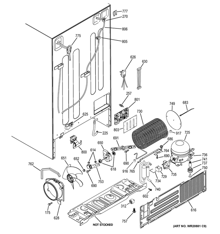 Machine Compartment Diagram and Parts List for GSS25CGHBCWW  General Electric Refrigerator